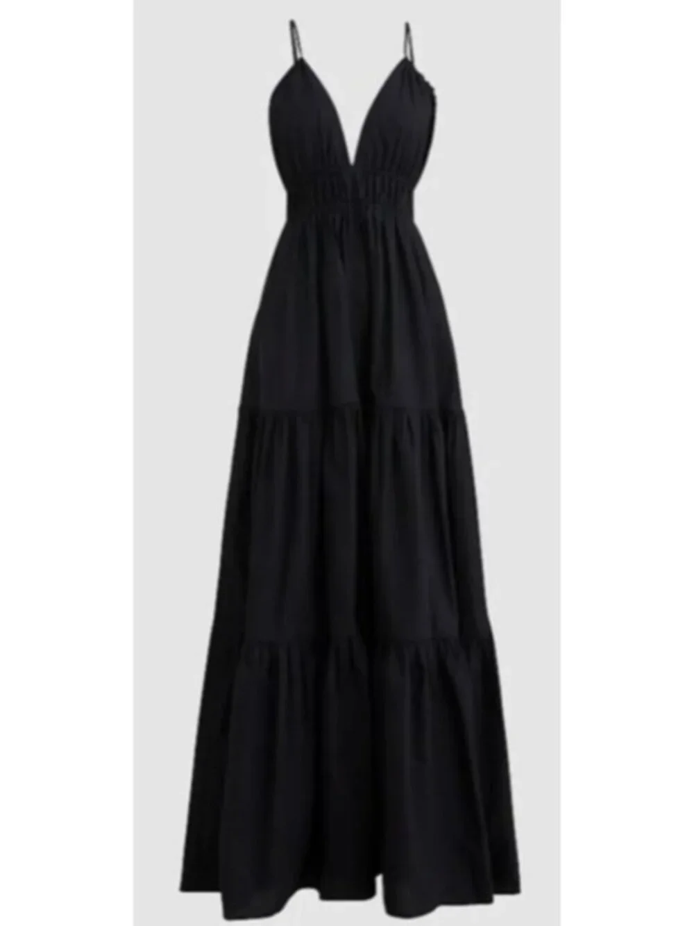 J.CREW COLLECTION Oahu V-Neck Tiered Maxi Dress in Black Cotton Poplin Large